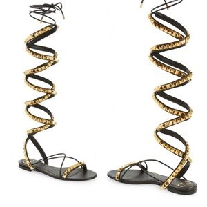Valentino Garavani Black Sandals with Gold Studs